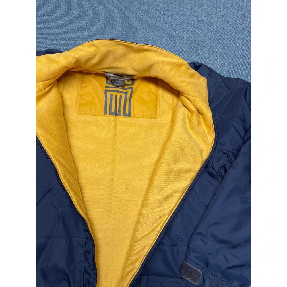 VTG Nike Navy Blue Yellow Full Zip Windbreaker Jacket Mens L Fleece Lined